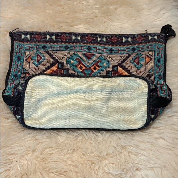 Made in India Large Turquoise / Tan Canvas Textile Patterned Bohemian Tote Bag - Picture 3 of 6